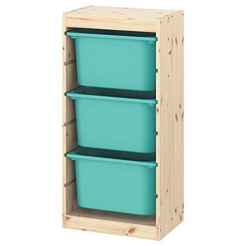 IKEA TROFAST Storage Combination with Boxes, 44x30x91 cm, Light White Stained Pine/Turquoise