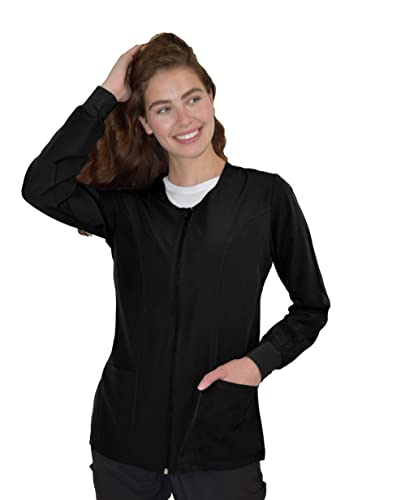 Women's Zip Front Gt Performance Warm-Up Scrub Jacket-Black-X-Large #TOP1