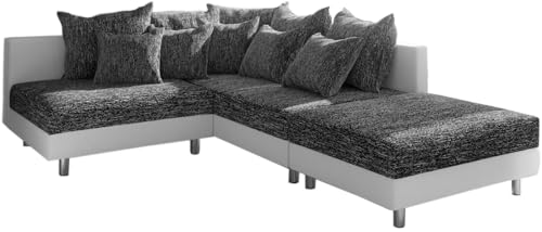 DeLife Canapé Clovis Blanc Noir avec Tabouret Ottoman Droit canapé d'angle canapé modulable