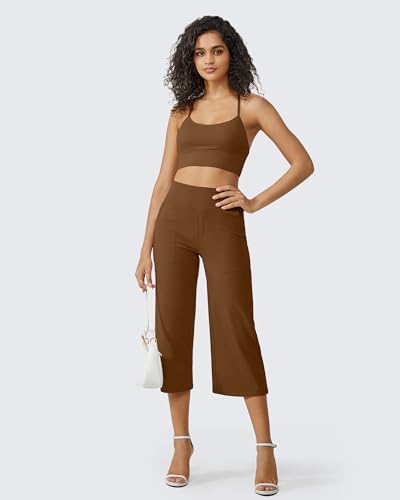 Image of G4Free Capri Pants for Women Wide Leg Yoga Dress Cropped Pants Capri Leggings with Pockets for Casual Summer