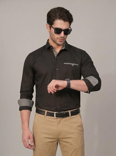 Image of Diverse Men's Cotton Blend Shirt with Pocket Design Spread Collar Full Sleeves Regular Fit and Standard Length | Comfortable Cotton Casual Shirt for Man