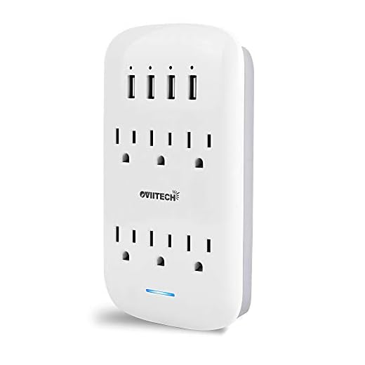 Oviitech 6 Outlet Extender with 4 USB Charging Ports(4.2A Total),Wall Mount Outlet Plugs 900 Joules Wall Surge Protector And Top Phone Holder,ETL Listed,White.