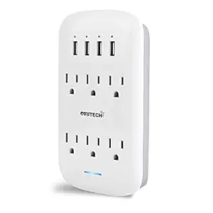 Oviitech 6 Gang Wall Adapter with USB Charger Dual 3.1A USB Port 3 Prong Wall Mount Socket Plug 900 Joules Surge Protection ETL Listed White 6AC/4U