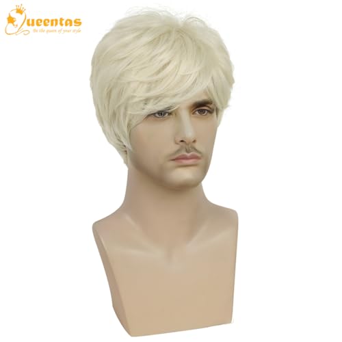Image of QUEENTAS Mens Wig Short Blonde Wig for Men Natural Cowboy Costume Wigs for Men Short Synthetic Hair Male Wig