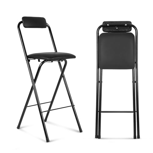 Recopilación de Banco Plegable Con Respaldo los más solicitados. 40 Thyle - Taburete de bar plegable con respaldo, taburete alto y plegable, portátil, con altura de mostrador, asiento de piel acolchado para cocina, isla, tienda, cafetería,...