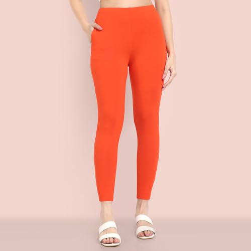 Image of ONE SKY Women Ankle Length Leggings | Premium Cotton Modal Spandex Blend | High Waist Stretchable & Bio-Washed Fabric | Colour-Lock | Ethnic Leggings for Women
