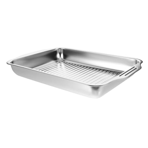 Parliky Rectangular Stainless Steel Fish Serving Platter Induction Cooker Compatible Baking Tray for Seafood Durable Roasting Tray for Home and Restaurant Use