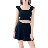 [Tucuceke] 水着 レディース ビキニ 2点セット セパレート 体型カバー セクシー 胸パッド付き フリル 大きいサイズ 可愛い 無地 肩出し 肌守り 露出控えめ おしゃれ 海水浴 場リゾート プール