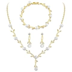 Necklace+Braclelet+Earrings-pearl style gold