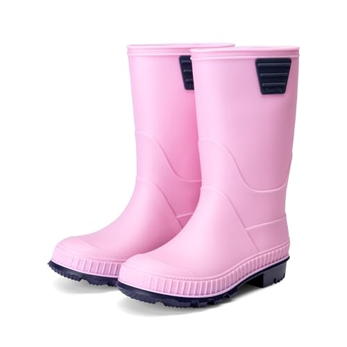 DREAM PAIRS Kids Rain Boots Easy-On Lightweight Non-Slip Outsole for Boys & Girls Outdoor Rainy Day Play,Size 4 Big Kid,Pink,KKUMRB2506