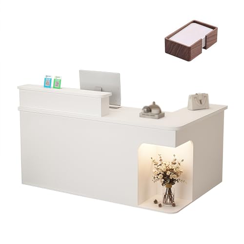 美容院や衣料品店向けの大型受付テーブル、ロッカー付き受付デスク、LEDライト(A-LEFT,140x55x90cm)