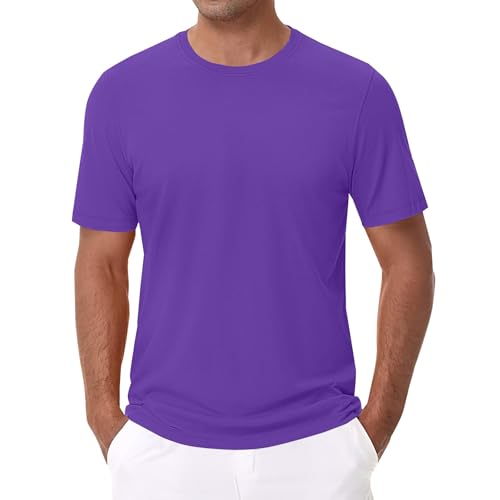DENGJIAMY - Camiseta de algodón para hombre, talla grande, clásica, básica, cuello redondo, casual, manga corta, ligera, lisa, moderna, absorbe la humedad, camiseta lisa para hombre, Morado (, 4XL