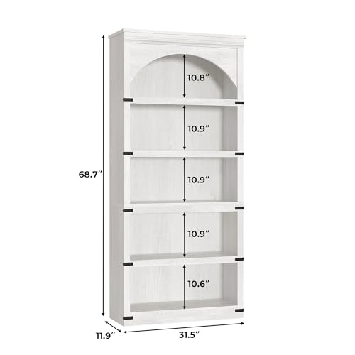 GarveeHome Arched Bookcase 5 Shelf Bookshelf 68.7 in Tall Bookcase Farmhouse Curved Storage Rack Wooden Bookshelves for Home Office, Living Room,White - Image 3
