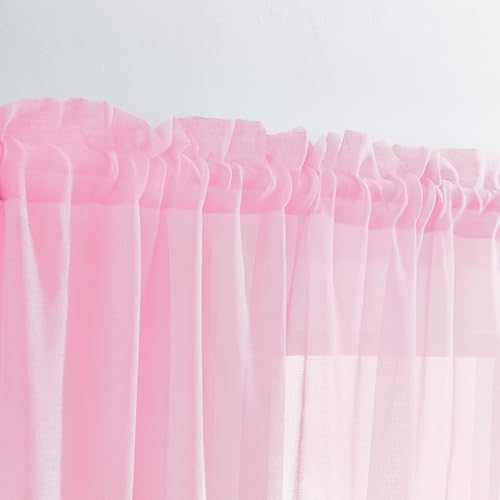 Image of MYSTIC-HOME Pink Sheer Curtains 84 Inches Long, Rod Pocket Sheer Drapes for Living Room, Bedroom, 2 Panels, 52 inchx84 inch, Semi Crinkle Voile Window Treatments for Yard, Patio, Villa, Parlor