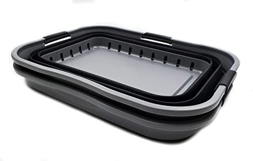 Image of SAMMART 42L (11 gallon) Collapsible Plastic Laundry Basket - Foldable Pop Up Storage Container /Organizer - Portable Basket - Space Saving Hamper /Basket (2, Grey /Black)