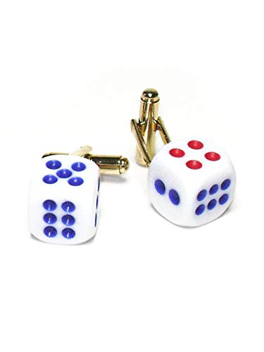 Mancuernillas para hombre tono dorado dados azul y rojo miniatura 1
