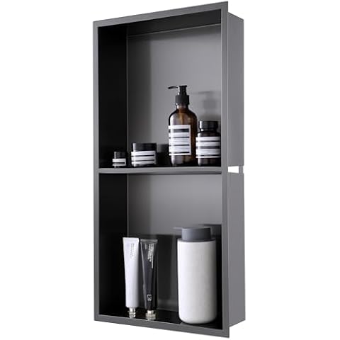 MENATT 24"x 12" Shower Niche for Wall - Stainless Steel Recessed Niche with Double Shelves No Tile Needed Waterproof Shower Storage (Black) Cover