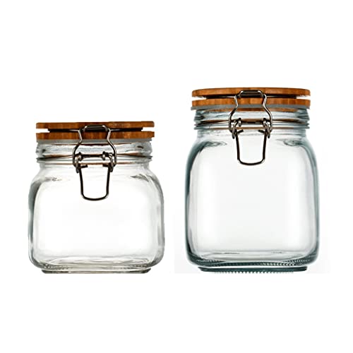 TBFAZDEL Tarros de vidrio con tapas herméticas con bisagras, tarros transparentes de 2 piezas, recipientes de almacenamiento de alimentos para café y galletas