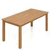 Jocoevol 71' Outdoor Dining Table for 6 HIPS All-Weather Rectangular Patio Table with Umbrella Hole Patio Furniture for Outside Backyard/Garden/Pool/Porch/Deck 400lbs Capacity, Wooden Color