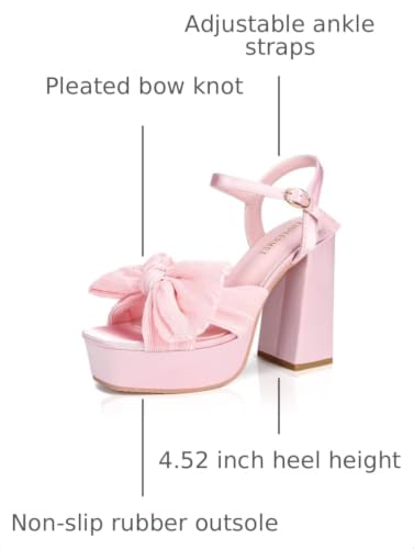 Image of KHPAERMEI Bow Knot Platform Heels for Women Chunky Heeled Sandals