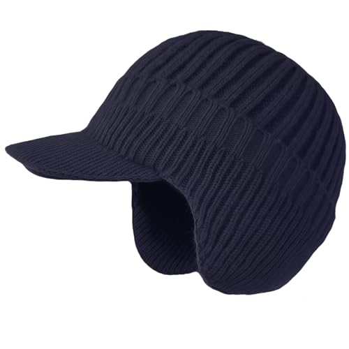 GWAWG Bonnet d'hiver avec Oreillettes et Visière, Bonnet Coupe-Vent pour Hommes Femmes, Bonnet Thermique Tricoté pour Temps Froid, Ski en Plein Air, Randonnée