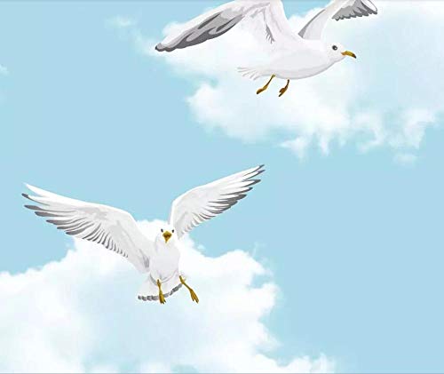 Huzi Fantasy 3D Blue Sky White Clouds Seagull Children's Room Background Wall 1m2Customizable