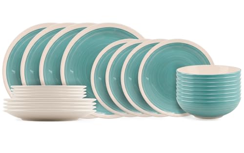 Cookinglife Vajilla Oceanico Turquesa 24 piezas / 8 Personas - 8 platos, 8 platos de desayuno y 8 cuencos