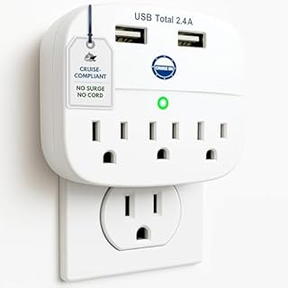 Cruise Approved Power Strip - Non Surge Protector for Cruise Ship with 2 USB Outlets - Cruise Ship Essentials 2026 for Carnival, Princess, Norwegian, Holland America, MSC & Major Cruise Lines (White)