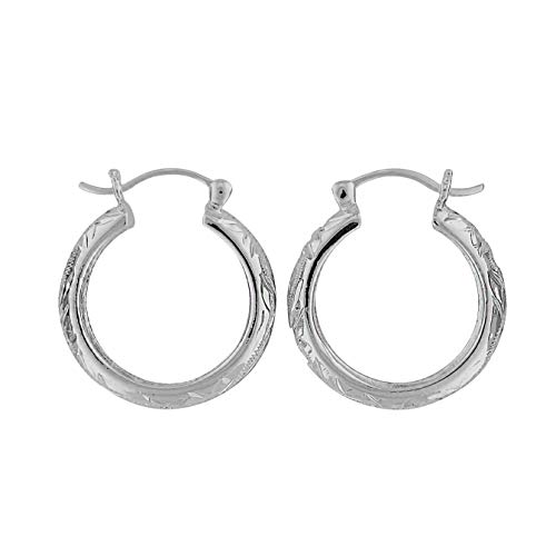 Sterling Silver 7/8 Inch Engraved Hoop Earrings2