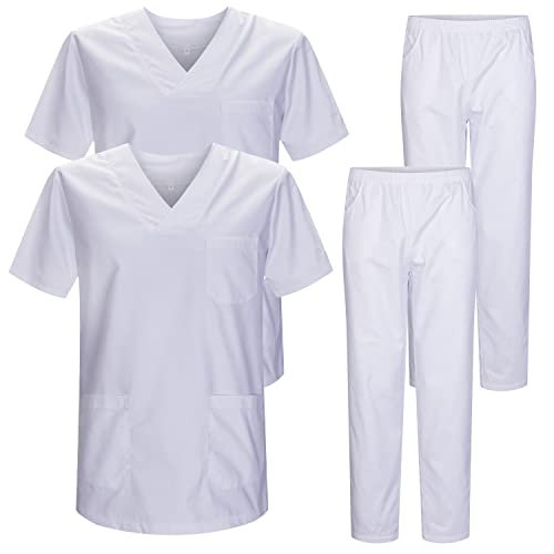 Misemiya - Pack * 2 Pcs - Ensemble Uniformes Unisexe Blouse - Uniforme Médical avec Haut et Pantalon - Ref.2-8178 - Medium, Blanc 22