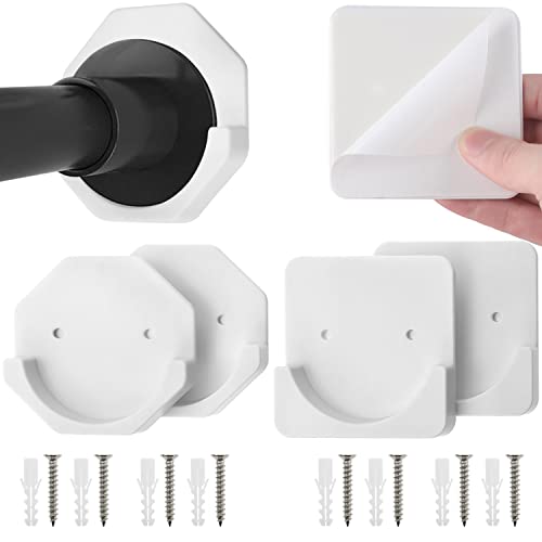Prmape 4Pcs Support de Tringle à Rideau de Douche Adhésif, Titulaire De Tringle À Rideau Adhésif, Support Sans Percage pour Tringle à Rideaux, pour la Maison ou la Salle de Bain(Blanc) Cover