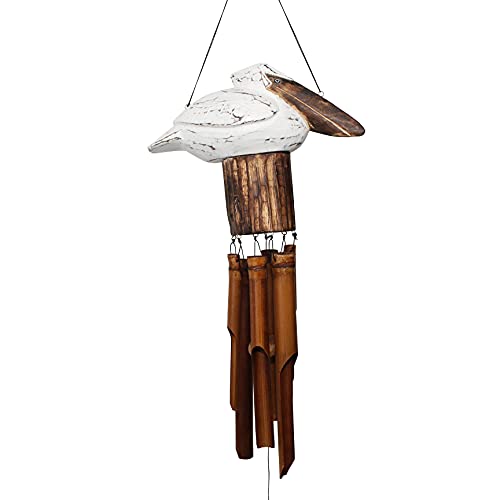 Cohasset Gifts Squat Pelican Bamboo Wind Chime - Natural Sustainable Yard Art