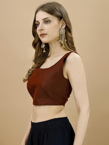 Image of Womanista Women's Taffeta Solid Sleeveless Readymade Saree Blouse for Women Stylish