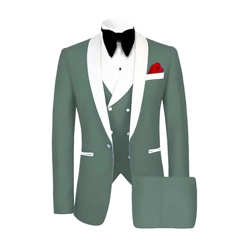 Men Classic Tuxedo 3 Pieces Blazers Vest Pants Fitted Jacket One Button Shawl Lapel Wedding Prom Set Mint