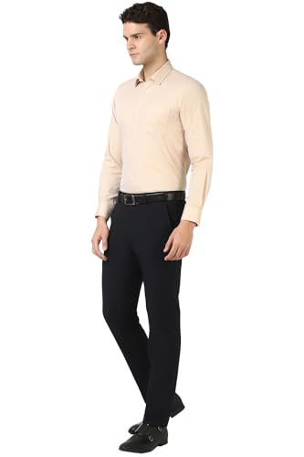 Image of Peter England Men's Premium Solid Herringbone Regular Fit Full Sleeve Formal Shirt | Wonder Fabric | Cotton Rich