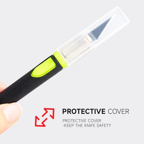 Image of FOSHIO Precision Exacto Knife Set, 2 Pack Craft Knife with Extra 20 Exacto Blades, Hobby Knife Set with Protective Cover Rubber Handle for Crafts, Arts, Stencil, Modeling, Trimming, Carving (Green)