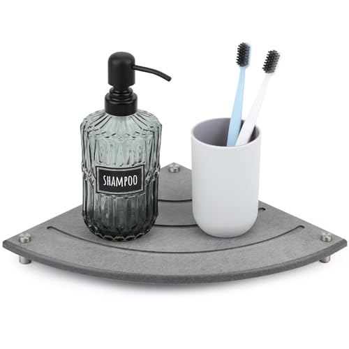 Image of Segbeauty Diatomaceous Earth Tray, 9.85in Instant Dry Stone Drying Tray for Bathroom Counter Corner, Water Absorbing Corner Countertop Organizer Corner Counter Shelf Soap Sponge Dispenser Holder