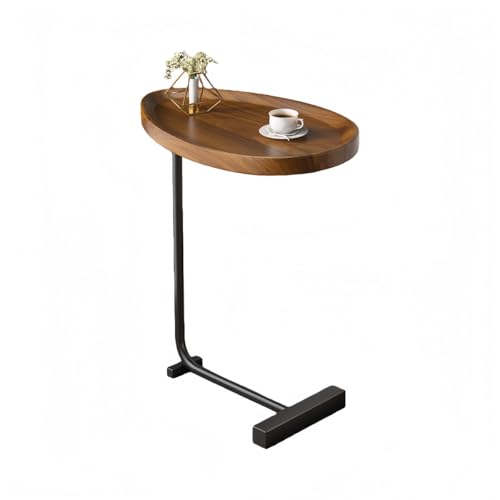 KUBERAS小サイドテーブルC字デザイン木目調カフェ風ミニ/コーヒーテーブル軽量安定+落下防止デザインリビングルーム寝室小空間適用小物置き専用です (クルミ色凹面,黒色フレーム)