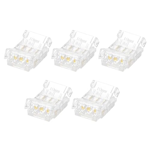 Sourcing Map LED Strip Connector - 5 Pcs 3 Pin 10mm Wire Connectors for Light Strips, Transparent Solderless Adapter for Surface Mount Device LED Strips