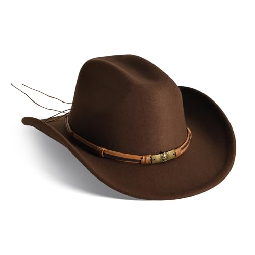 Image of Wide Brim Cowgirl Hat Men Large Wide Brim Cowboy Hats for Women with Buckle Belt Classic Cowboy Outfits