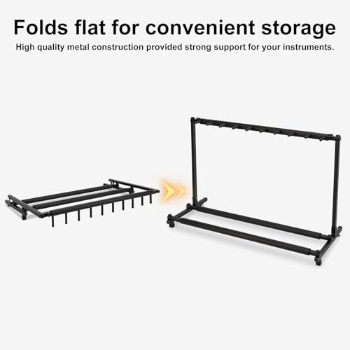 AODSK 9 Multi Guitar Stand Rack With Folding Design, Portable Black Holder for Multiple Guitars & Bass, Studio & Home Display