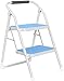 Kryty Stołek Do Wspinaczki, Drabiny, Stołek Ze Schodami 2-Stopniowymi Z Dużą Platformą Antypoślizgową Lekka Składana Żelazna Drabina Wielofunkcyjna Do Domowego Biura Kuchennego/Niebieski (Niebieski)