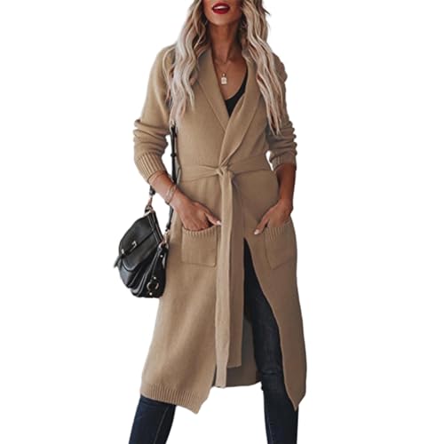 Sweaters,Womens Long Cardigans Cable Knitted Open Front Oversized Belted Solid Color Outerwear Sweater Coat Knitwear