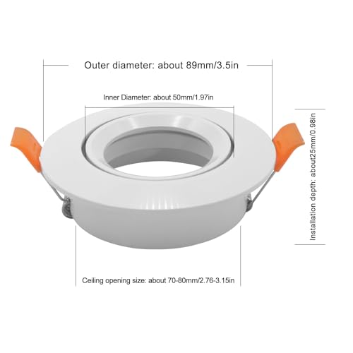 3 Inch Round Led Recessed Lighting Trims,Dimmable Spotlight Downlight Holder, for GU5.3/MR16/GU10 bulbs , Retrofit Eyeball Light Fixture Frame with MR16 sockets, 70mm Cutout, Pack of 2 (White)