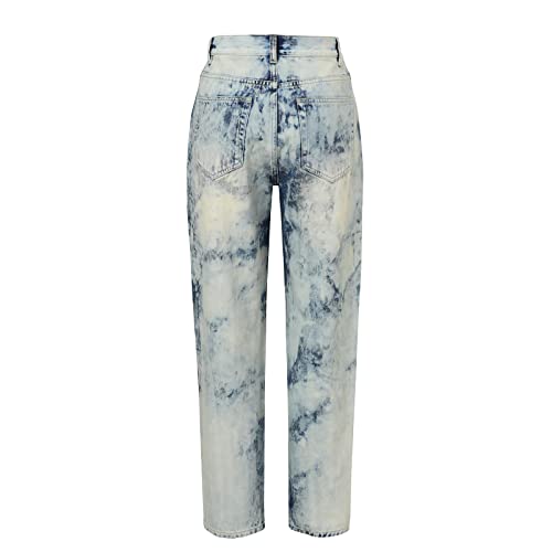 Women's Tie Dye Mid-Rise Straight Leg Jeans Classic Slim Fit Bootcut Denim with Pockets2