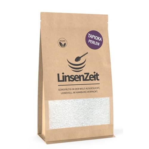LinsenZeit Tapioka Perlen 600g – Tapioca Pearls/Sabudana/Sago Pearls – Feine Perlen aus Maniokstärke – Ideal für Desserts, Puddings, Snacks & Bubble Tea – Glutenfrei, vegan & leicht bekömmlich