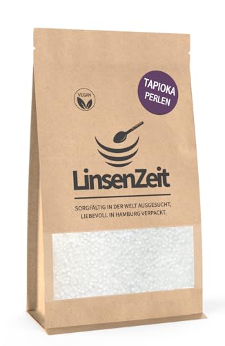 LinsenZeit Tapioka Perlen 600g Tapioca Pearls/Sabudana/Sago Pearls Feine Perlen aus Maniokstärke Ideal für Desserts Puddings Snacks & Bubble Tea Glutenfrei vegan & leicht bekömmlich