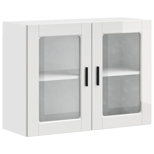vidaXL Kitchen Wall Cabinet with Glass Door - High Gloss White - Modern Engineered Wood Storage Unit for Kitchen Essentials