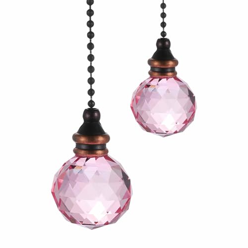Image of MECCANIXITY 2Pack Ceiling Fan Pull Chain, 12 Inch Decorative Ornaments Crystal Pendant Pull Chain Extension for Ceiling Fans Light Lamp, Pink