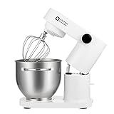 【アップグレード·低騒音版】 Kitchen in the box スタンドミキサー 5L大容量 6段階調速 卓上型ミキサー 3種類アタッチメント 捏ねる/混ぜる/泡立てる 多機能 一台三役 (グロスホワイト)